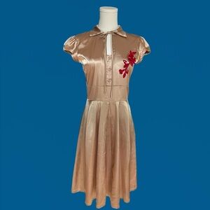 2000s VINTAGE 〰️ E.C. STAR Bronze Capped Sleeve Rockabilly Swing Dress